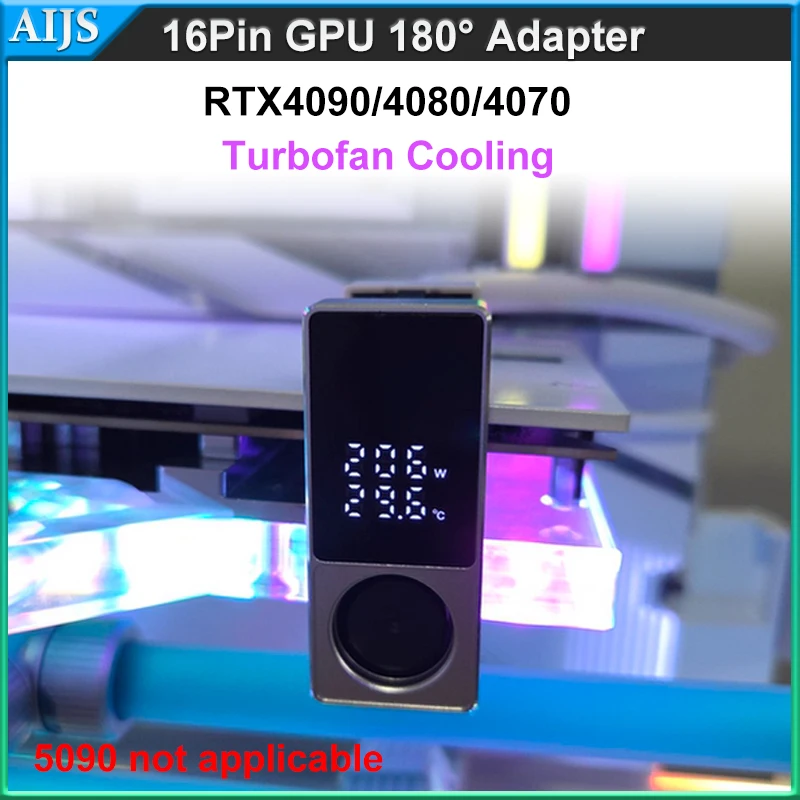 

AIJS 180 Degree Grahpic Card Adapter RTX4090/4080/4070 16Pin GPU Turbine Cooling Termperature Monitor 12vhpwr Cable Adapter