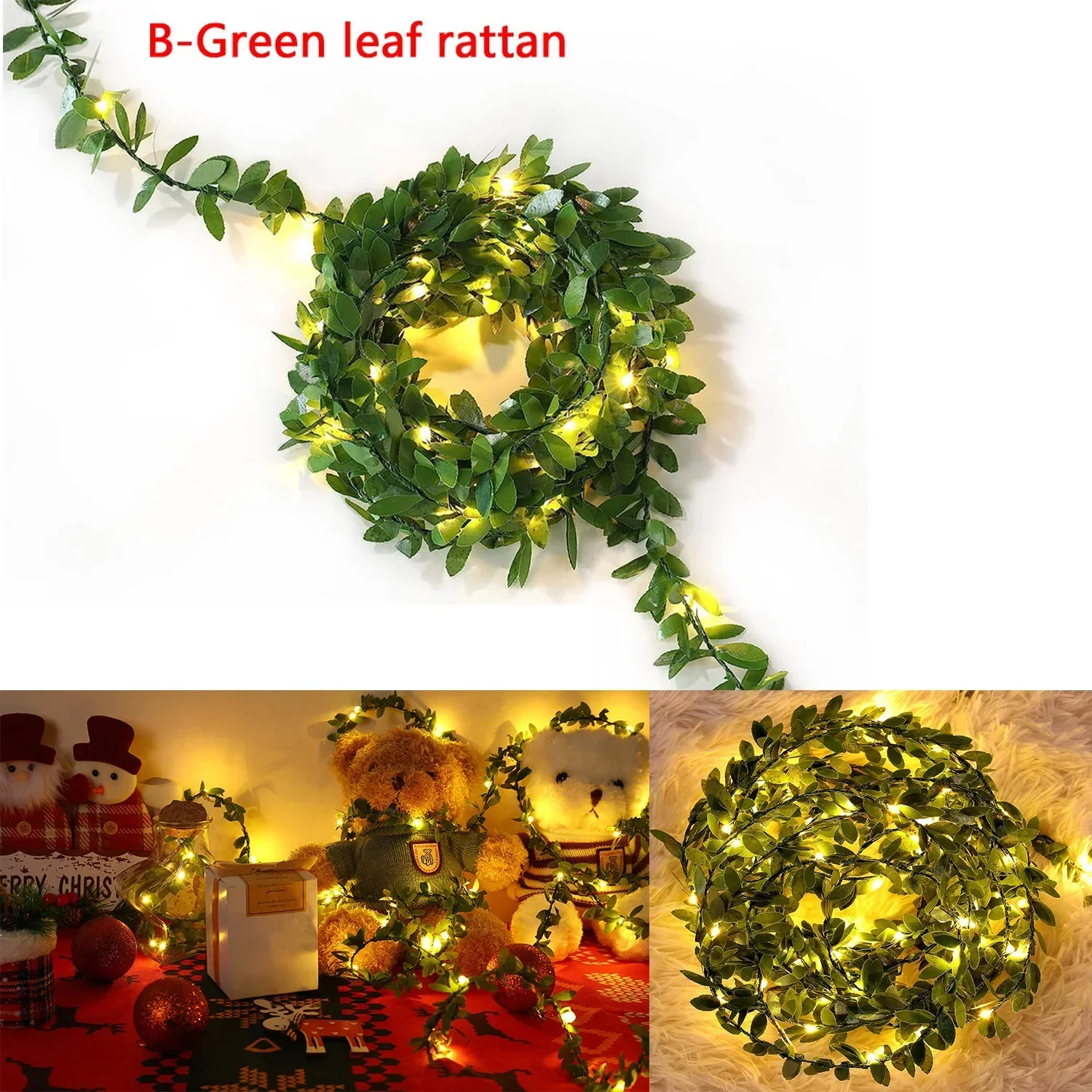 2M-20M Flower Green Leaf String Light Artificial Vine Fairy Lights Battery/USB Power Christmas Garland for Weeding Home Decor