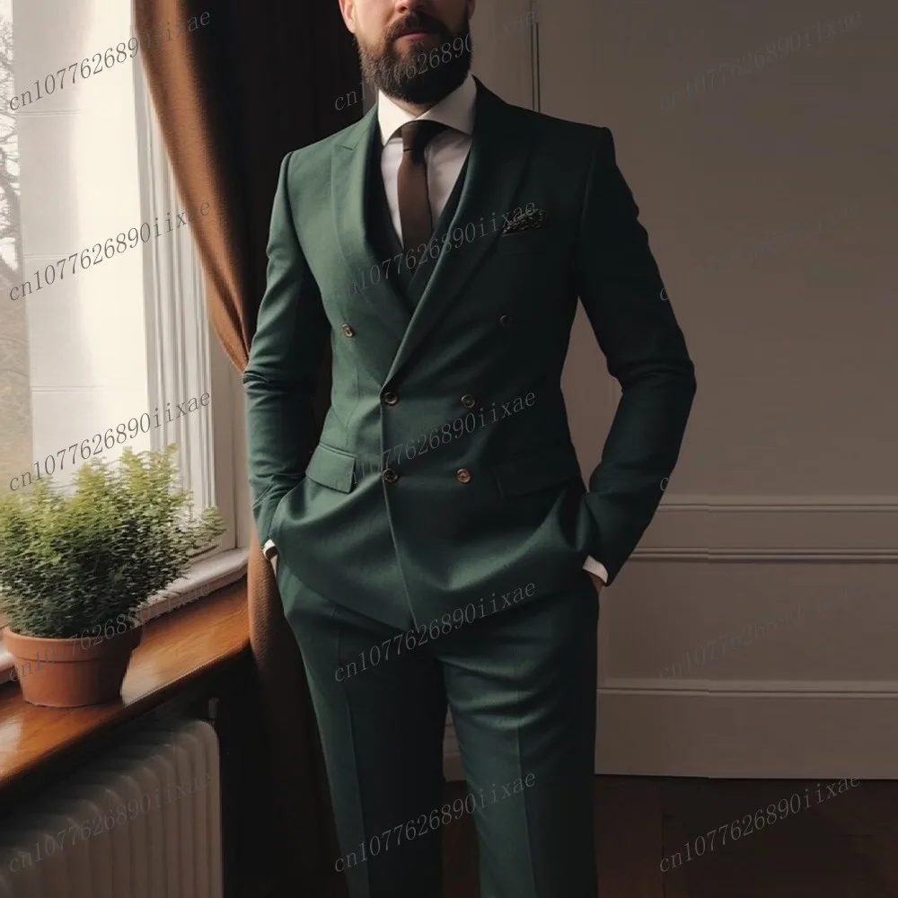 

New Male Formal Occasion Blackish Green Men Suit Groom Groomsman Wedding Party Prom Business Tuxedos 2 Piece Set Blazer Pants