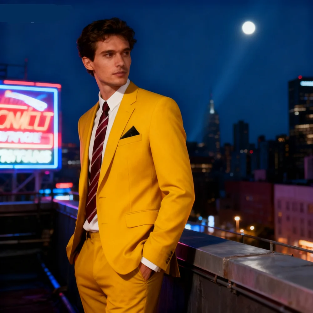 

Summer Fashion Men's Two-Piece Slim Tuxedo Set with Notched Lapel Unique Jacket Pants Business Clothes Ensemble