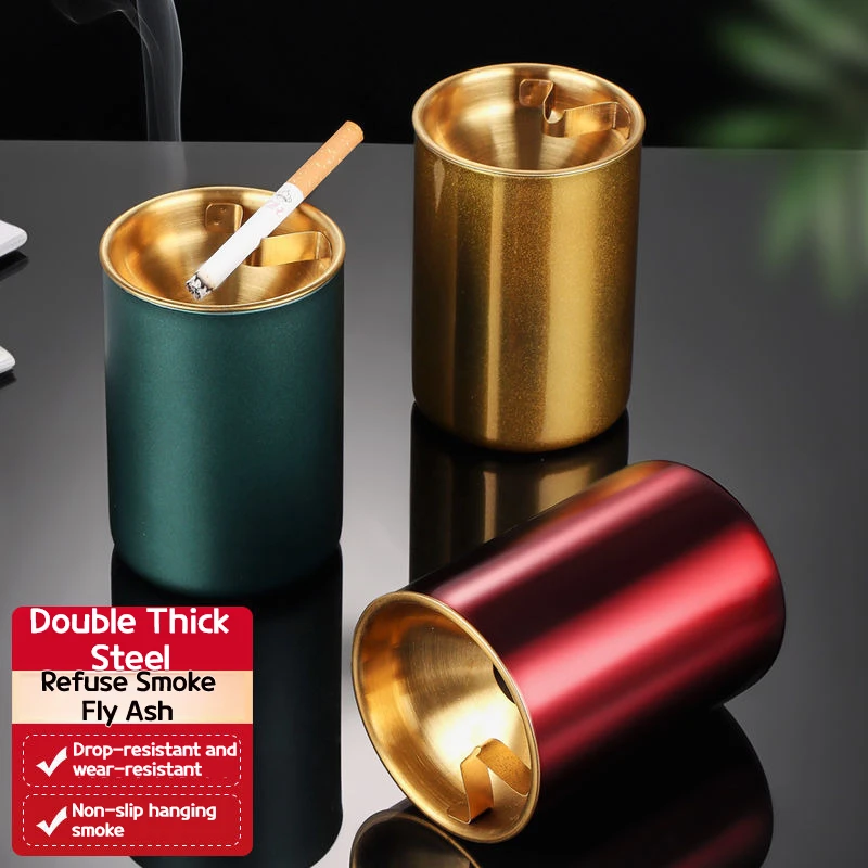 

Утолщенная пепельница из нержавеющей стали для дома и автомобиля, защита от падения ясен с воронкой и крышкой для кофе-бара и использования в Интернете