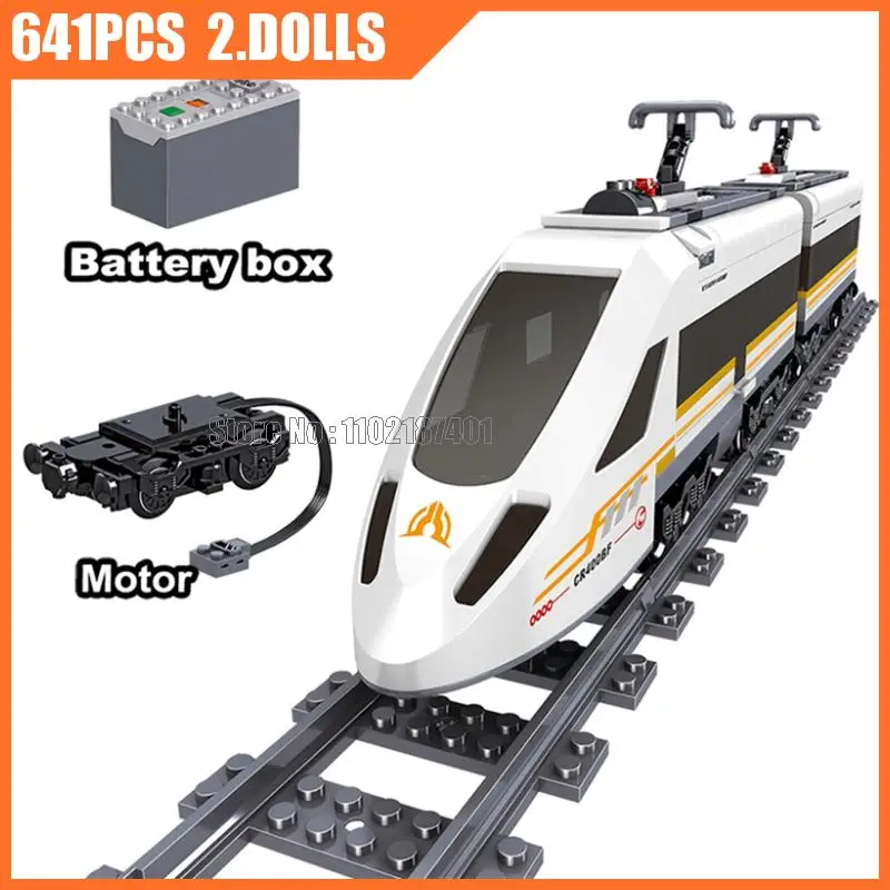 641 elementów Klocki konstrukcyjne z funkcją napędu elektrycznego, szybki pociąg pasażerski, 2 figurki, zabawka