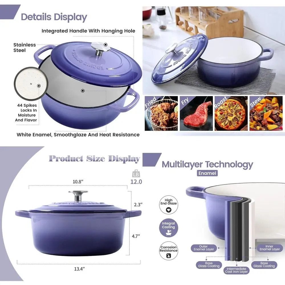 

5.5 Quart Round Enamel Cast Iron Dutch Oven Pot with Lid and Dual Handles