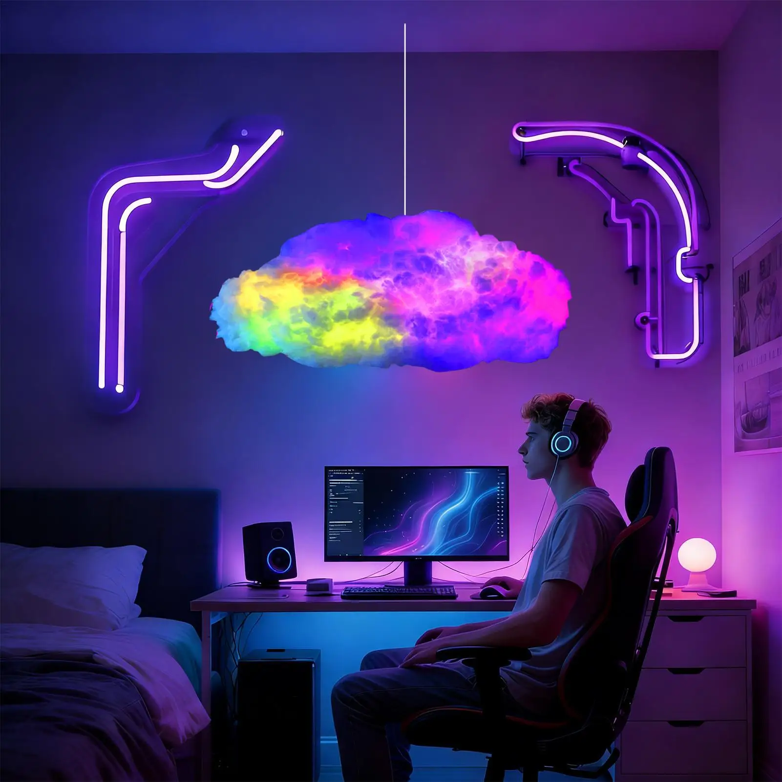 LED Clouds For Ceiling DIY Lamp Atmosphere Decoration With Music Rhythm Color Changing Remote Control LED Cloud Lights For