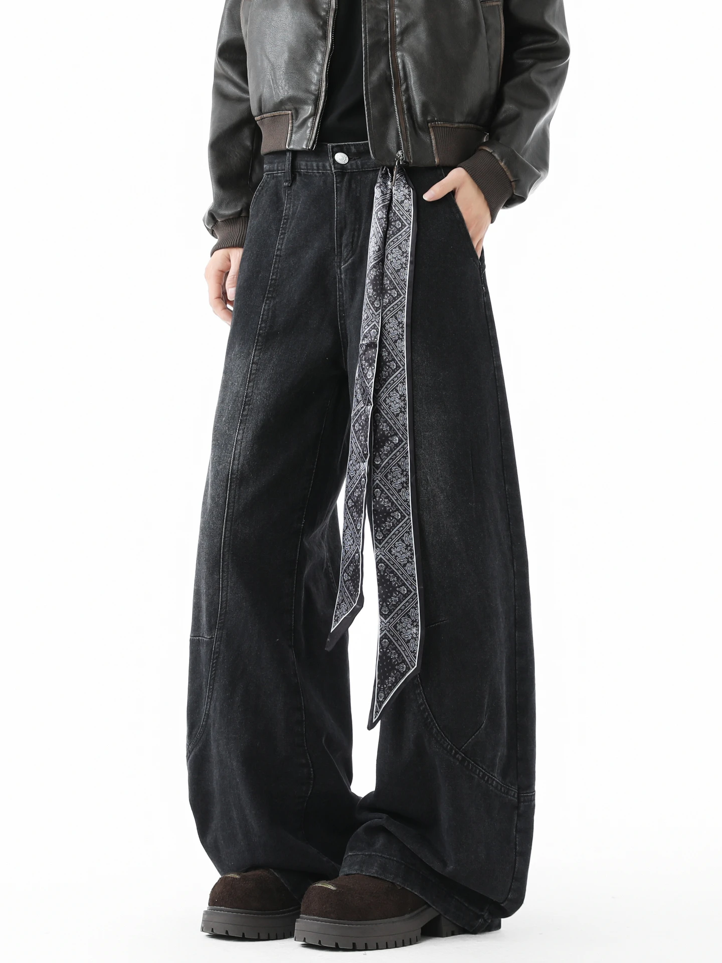 

Мужские джинсы Sku Kong Has Goods American Sle с широкими штанинами и шелковым шарфом, свободные повседневные брюки для подростков