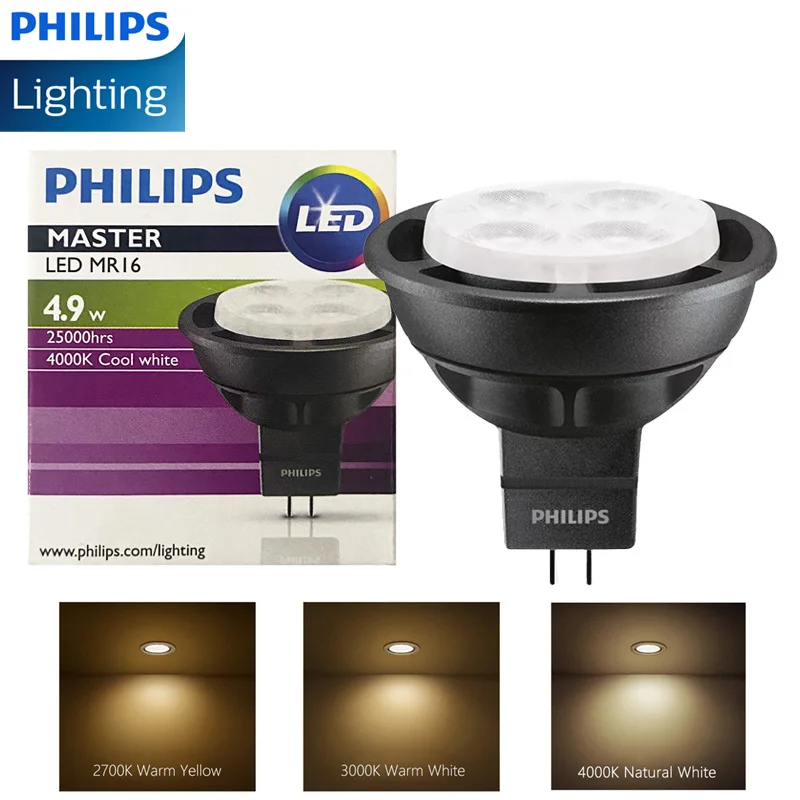PHILIPS MR16 GU5.3 LED 4.9W (=50W Halógeno) MASTER Foco Reflector 12V 24 °   36 °   Bombilla Blanca con Ángulo de Haz de 2700K, 3000K, 4000K