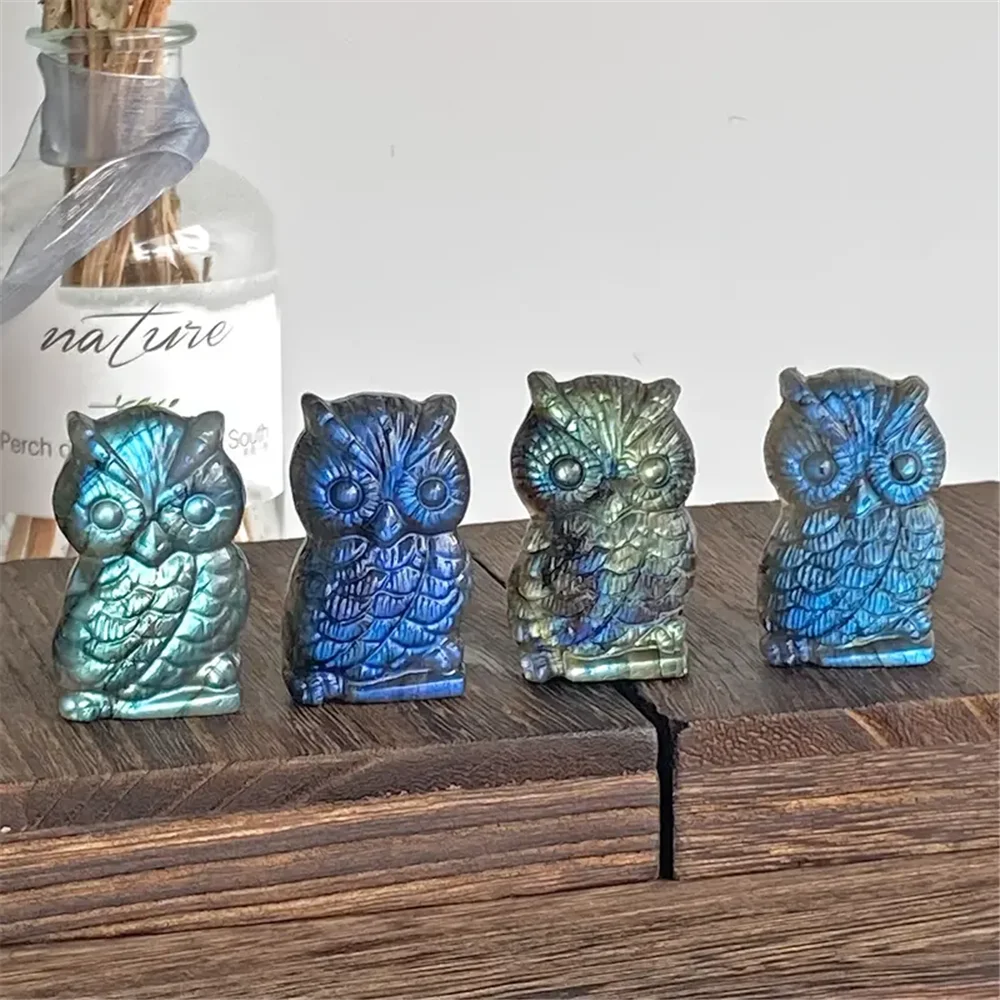 

1pc Natural Flashy Blue Light Labradorite Owl Carving, Diy Pendant, Glitter Crystal Reiki Healing, Spiritual Energy