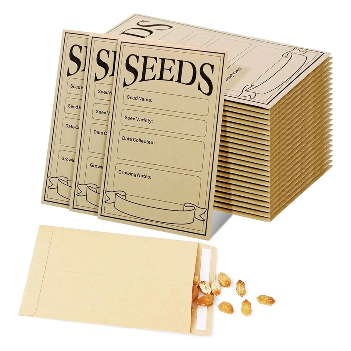 L61A 100PCS Seed Packets Envelopes: Self Sealing Kraft Small Seed Envelopes for Seed Storage Resealable Seed Saving Envelopes