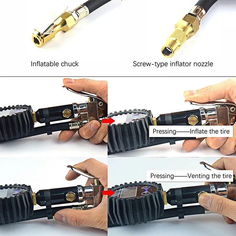 LCD Tire Pressure Gauge 200PSI Digital Tire Inflator Meter With LED Light For Motorcycle Car Truck Bicycle