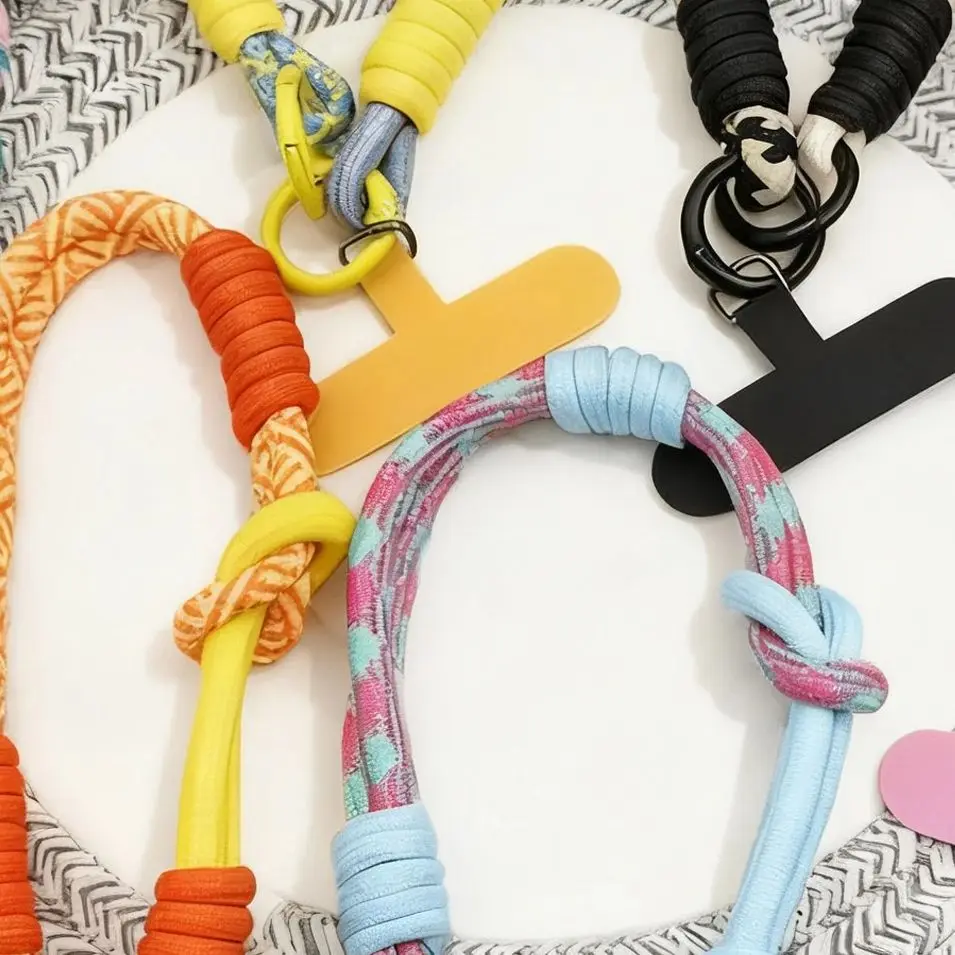 1Pcs Universal DIY Woven Rope Mobile Phone Lanyard with Creative Color Combinations Cartoon Pendant Wristband Accessory