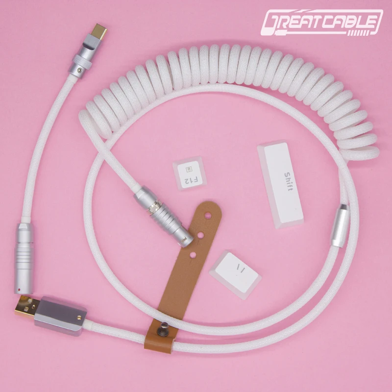 

GC Custom Keyboard Cable Type-C Data Cable Aviation Plug Keycap Cable Pure White Keyboard Aviation Plug Cable Spring Cable