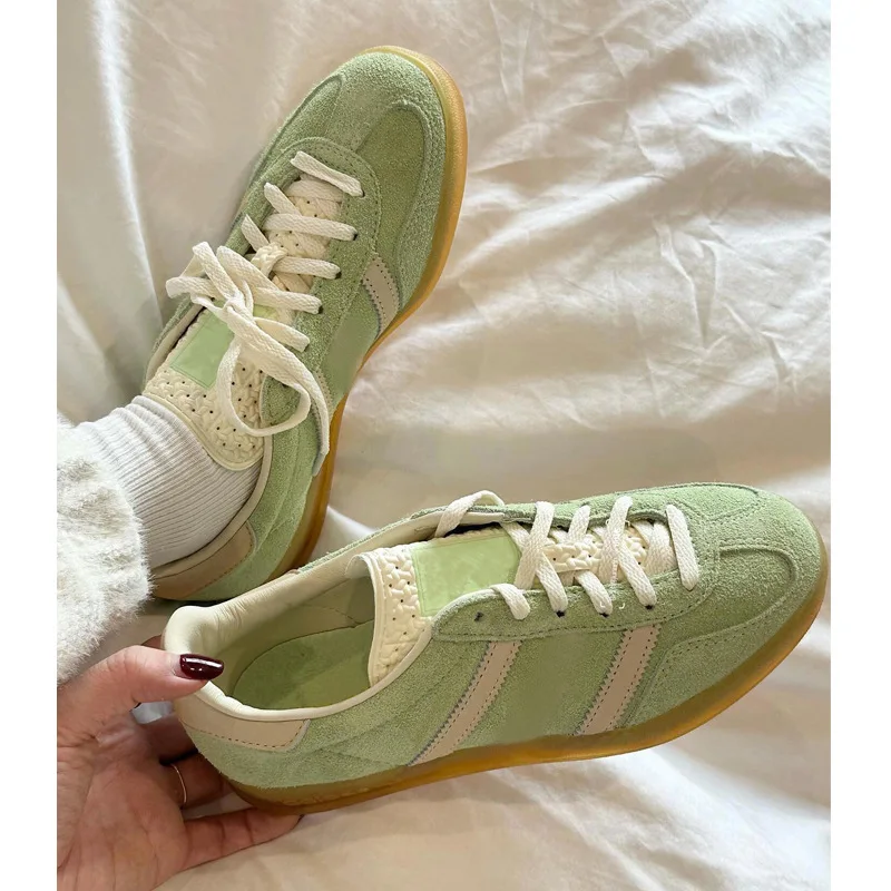 

Green Leather Round Toe Zapatillas De Mujer Flat Sole Lace-Up Casual Sports Shoes Women Patchwork Color Sneakers Girl 2024 Style