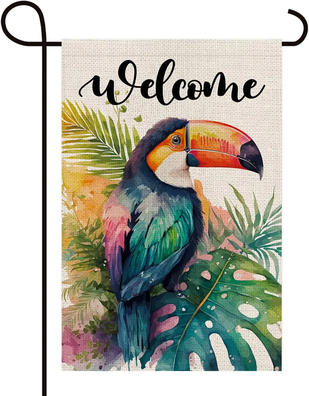 Texupday Welcome Tropical Palm Monstera Parrot Decoration Double Sided Vertical Burlap Garden Flag Rustic Spring Summer Beac SSL