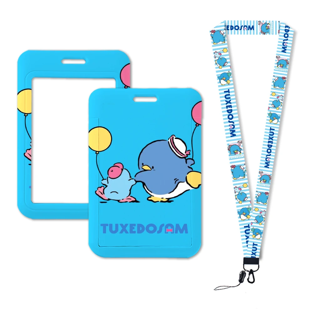 SAM Sanrio กล่องใส่นามบัตรรูปเพนกวินน่ารักมีสายคล้องคอบซองใส่บัตรคล้องคอบนนักเรียนมหาวิทยาลัยสายคล้องคอ