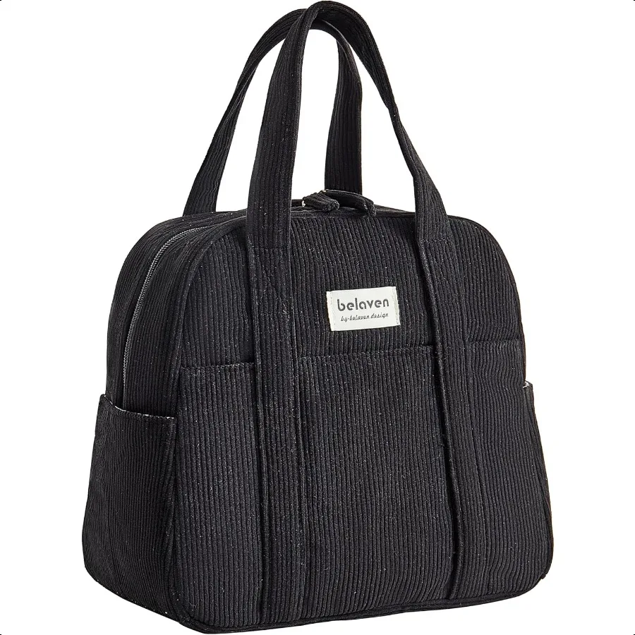 

Insulated Lunch Bag for Women 6Hour Cold Retention Cooler Tote with Sturdy Handle 15Can Spacious Capacity Leakproof Corduroy Fa