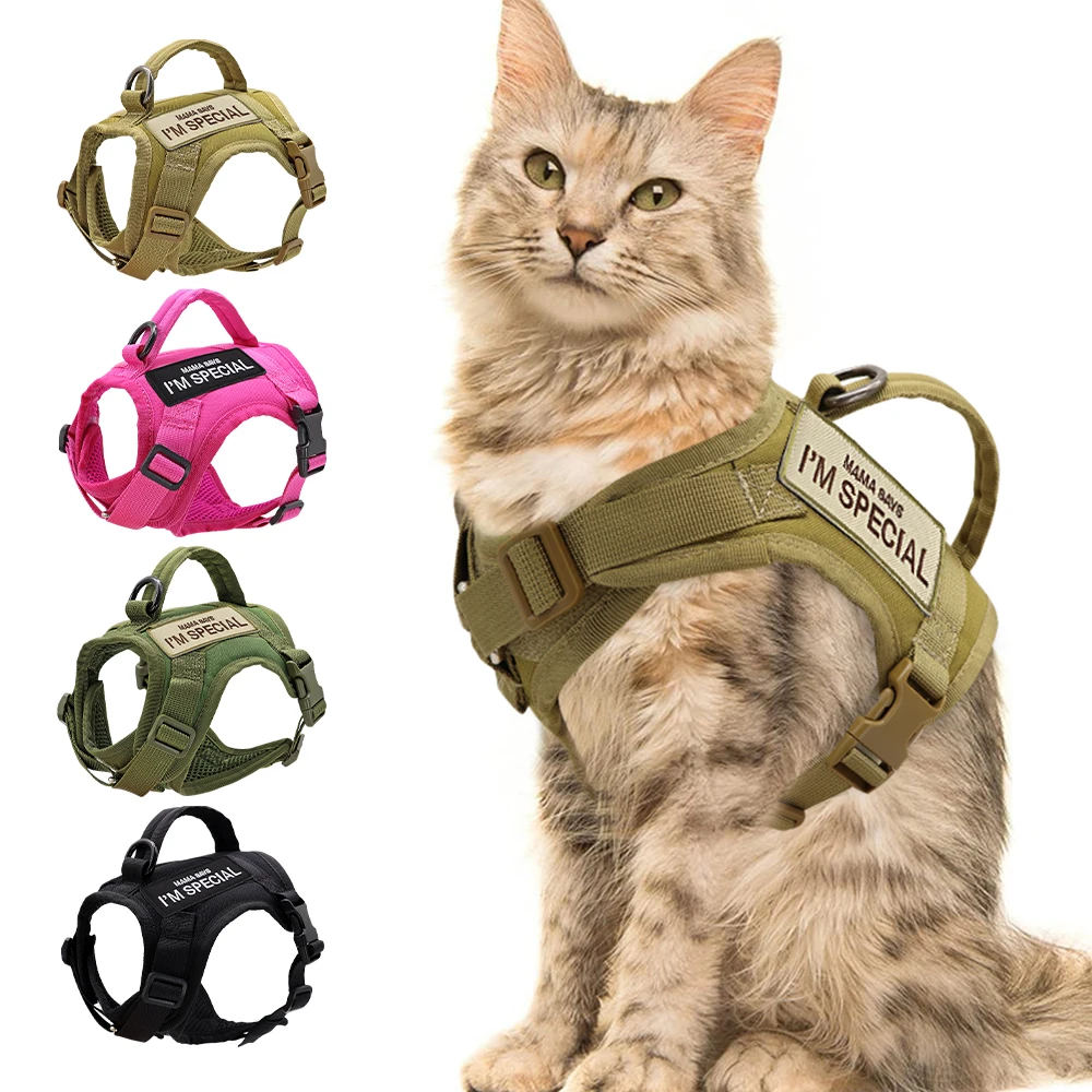 Tactical Military Cat Vest Adjustable Military Puppy Cat Harness With Sticker Patches For Small Dogs Cats Tactical Traction