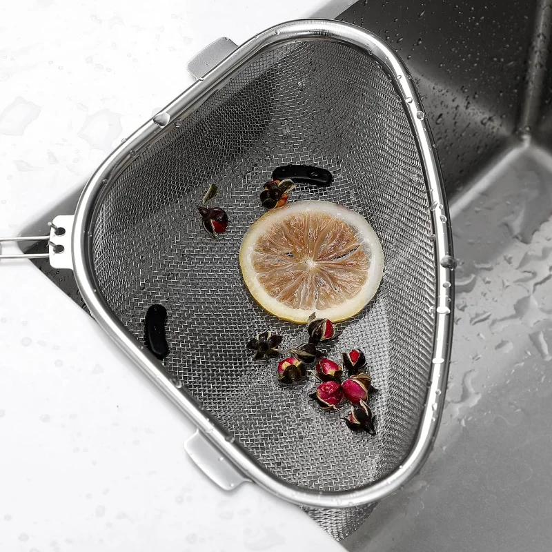 Sink Drain Strainer - ตะกร้ากรองเศษอาหารสแตนเลสทรงสามเหลี่ยม 1 ชิ้น สำหรับอ่างล้างจาน ช่วยกรองเศษผัก ประหยัดพื้นที่
