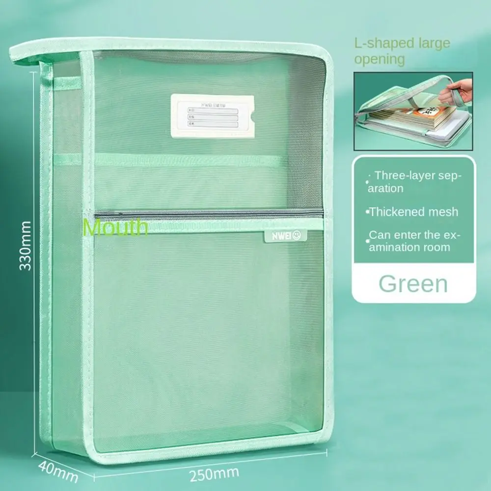Nylon Mesh Mesh Zipper Pouch Bag Large Capacity Transparent Document Bag Thickened Multifunctional Data Storage Bag