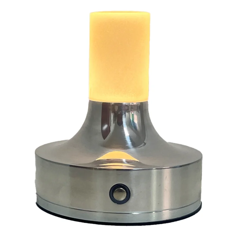 

AC23-Candle Table Lamp Short Style For Bedroom Rechargeable Wireless Touch Lamp Camping Rechargeable Type-C Desk Lamp Silver Dur