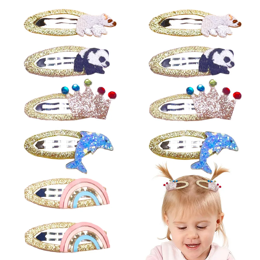 50pc/lot Glitter Crown Baby Hair Clips,Cartoon Panda hairpin,Kid Dolphin Barrettes Child Girls Polar bear Hair Clip Wholesale