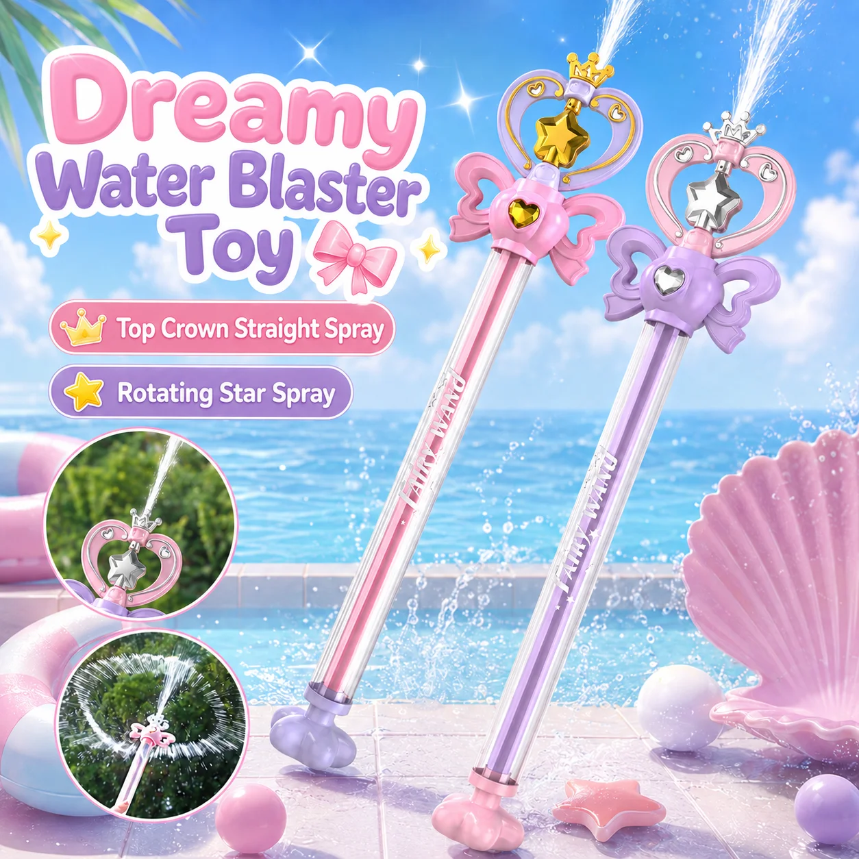 Water Gun Magic Fairy Wand  Sparkling Summer Water Play Toy for Kids Adults Birthday Gift Water Battle Cannon
