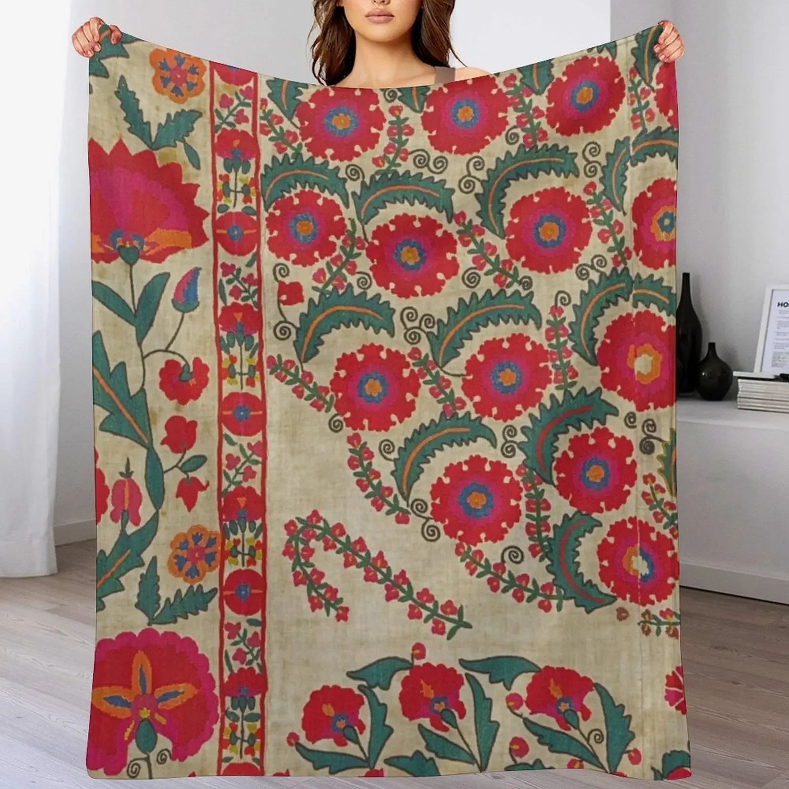 Vintage Bohemian Suzani Throw Blanket Sofa Throw for sofa Sofa Quilt bed Blankets