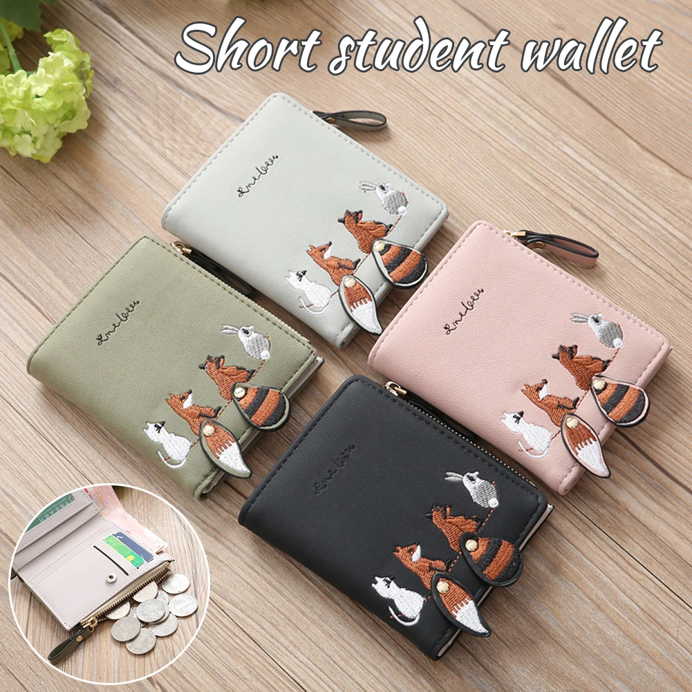 

Student Short Mini Coin Purse 2-Fold PU Short Purses With Multi Card Slots For Daily Casual Activities