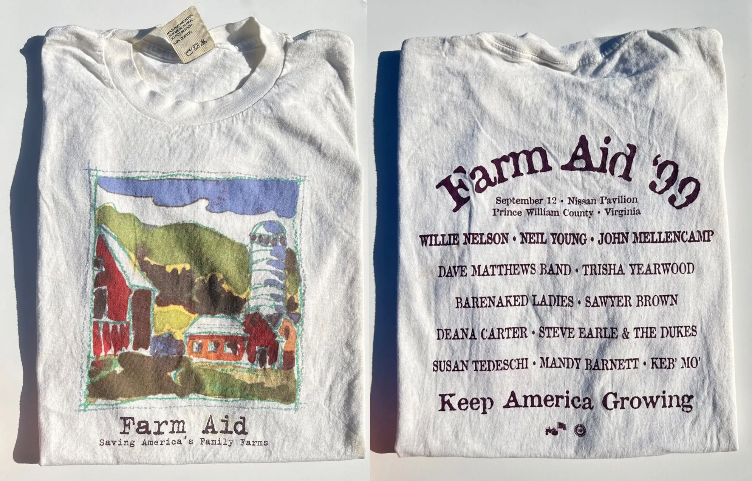 Farm Aid '99 T-shirt 1999 Neil Young Willie Nelson Farm