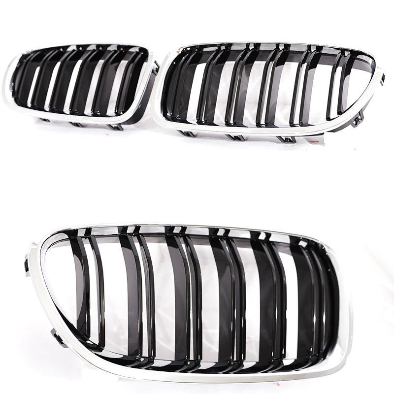For BMW 5 Series F10 F11 2010-2018 Double Line Grill Chrome Black Silver Gloss Black Racing DE Flag Grille 520 525 530 535 540 view 5