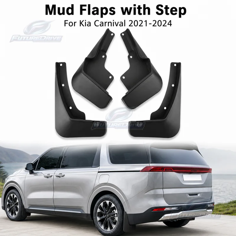 For Kia Carnival 2021-2024 Mud Flaps with Step, Automotive Splash Guards, Durable Car Accessories, Front and Rear Set