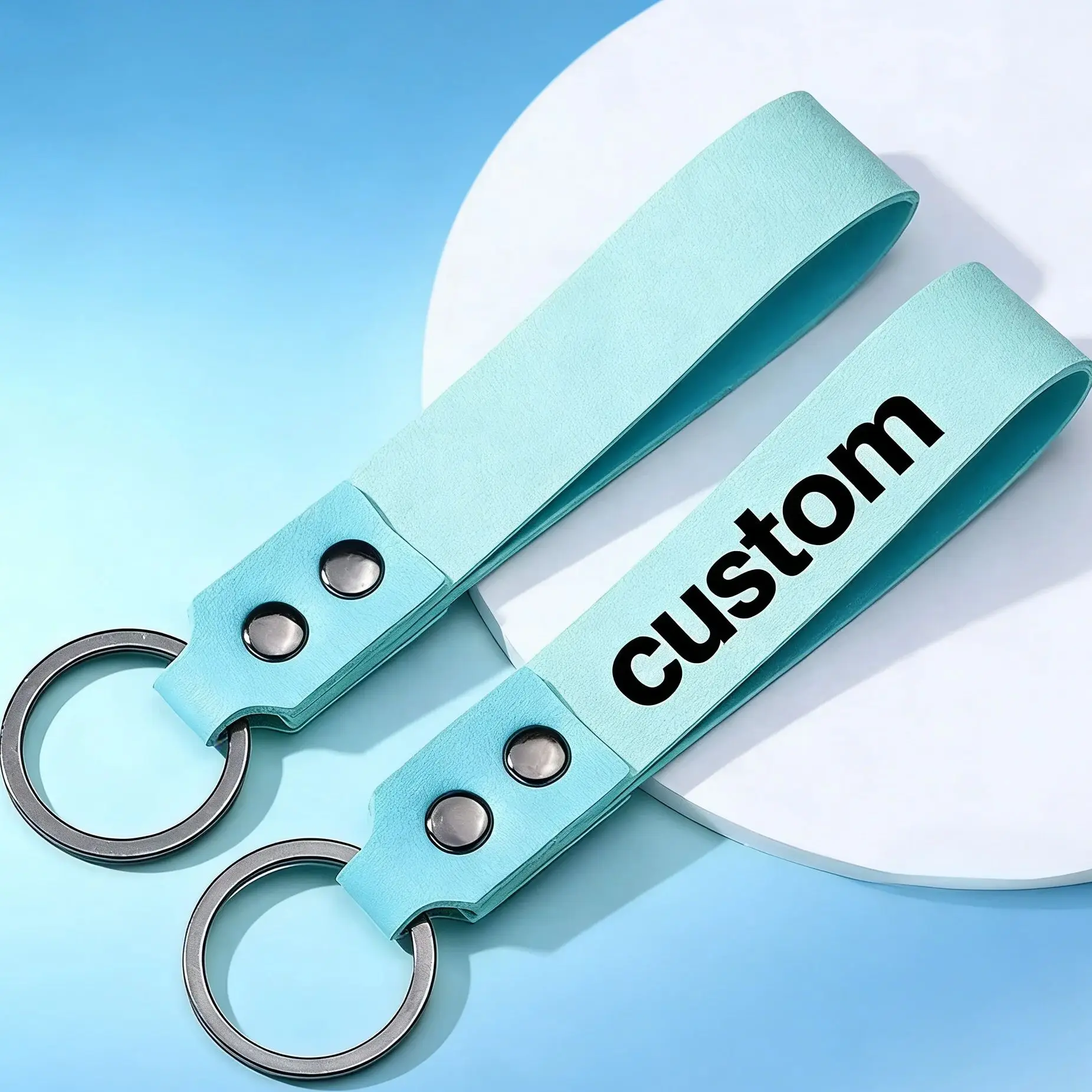 Double-sides Color Bag Key Chain Ring Gift Personalize Name Number Pu Leather Keychain Laser Custom Logo Keyring Men's Women’s