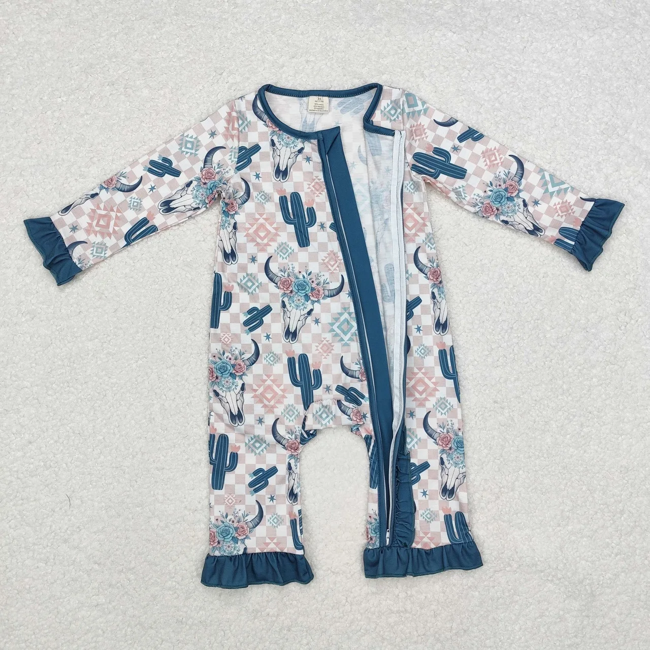 Wholesale Newborn Coverall Bodysuit Children Cow Cactus Flower Toddler Baby Girl Romper Kids Infant Western Zipper One-piece