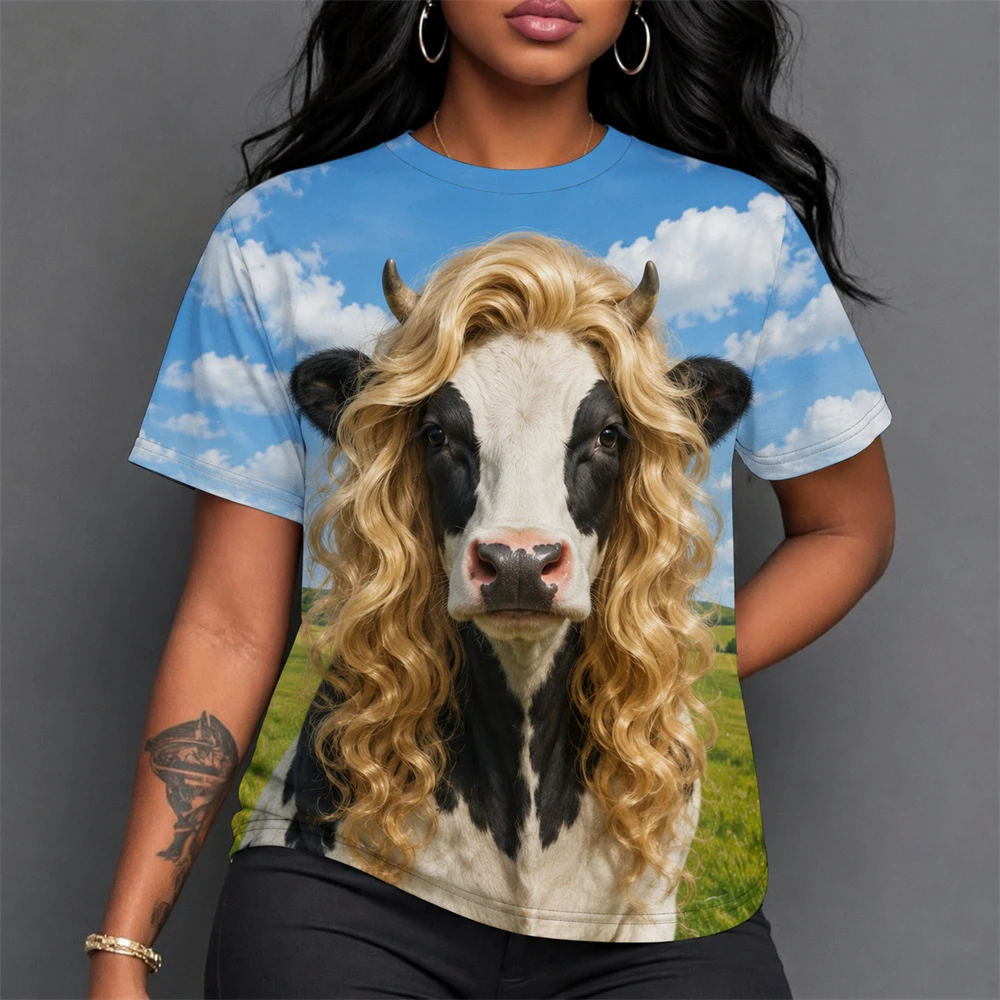 Funny Animal Hairstyle Print T Shirt Men Women Giraffe Cow Alpaca Camel Zebra Flamingo Design Fun Daily Casual Hip Hop Tee Shirt