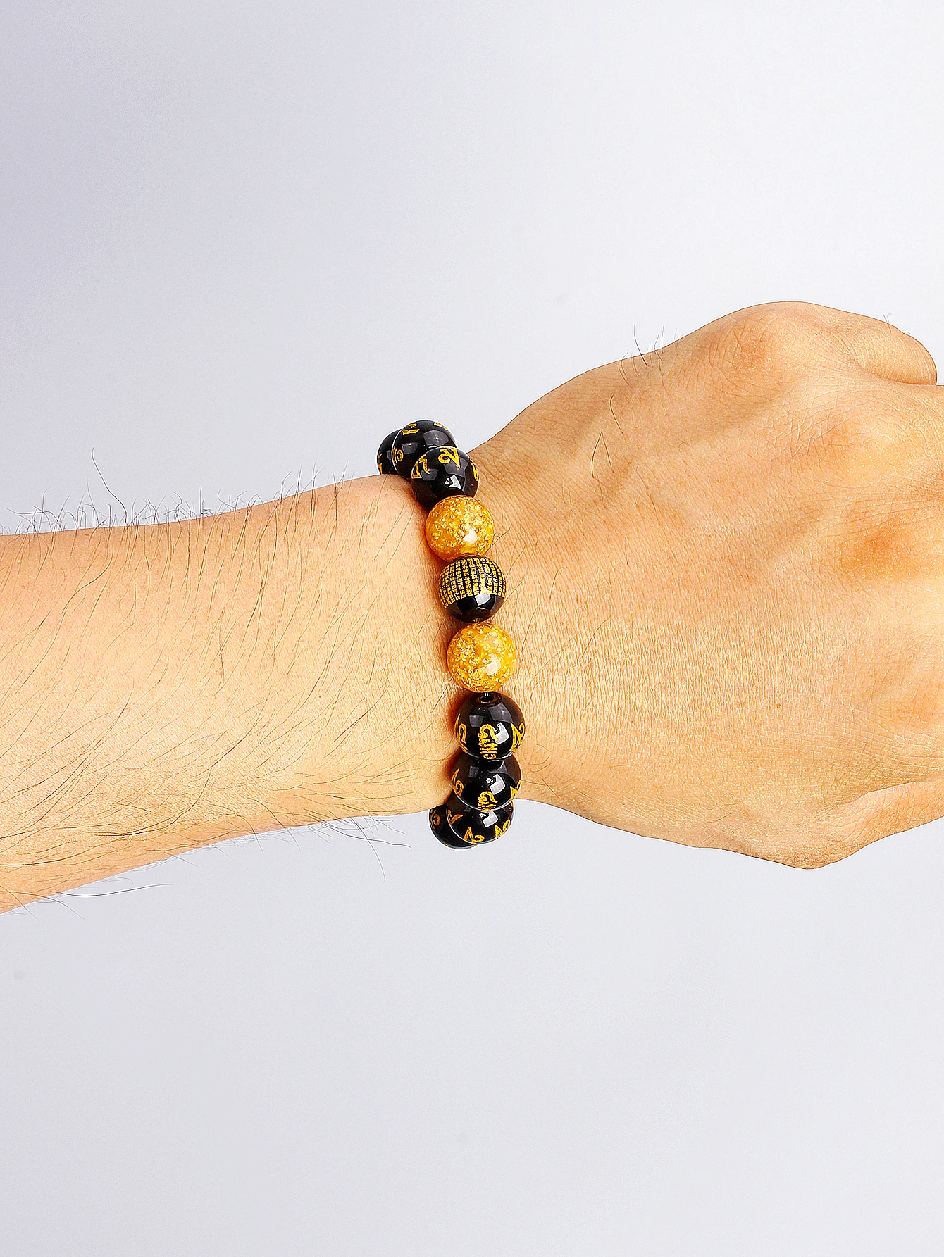 Natural Black Onyx Bracelet For Protection & Vigour Six True Words Bead Heart Sutra Mala Buddhist Mantra Meditation Jewelry Gift