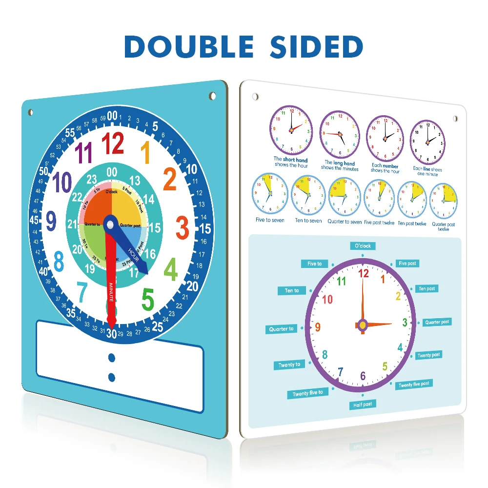 Kids Teaching Clock Telling Time Maths Teaching Aids Educational Write & Wipe Demonstration Clock for Primary School Montessori