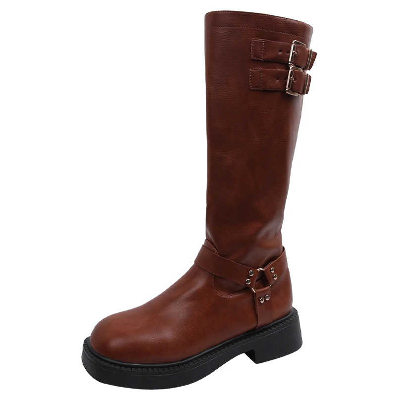 Bottes hautes au genou pour femmes, chaussures à plateforme plate, chaussures de marche décontractées pour femmes, chaussures de voyage pour dames, mode habillée, hiver, nouveau, 2024