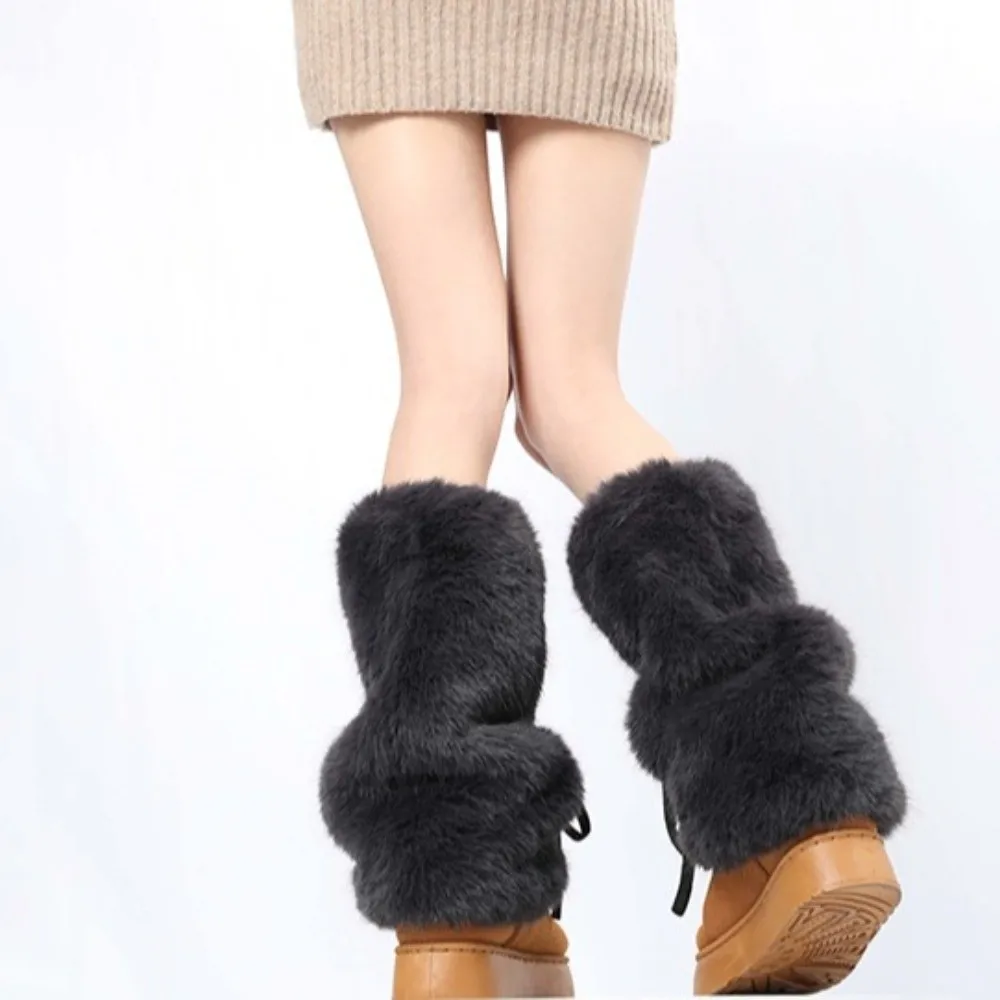 Faux Fur Furry Leg Warmers 25/40/50cm Japanese Style Long Tube Sock Kawaii Solid Color Knee High Girls Socks Cosplay Use