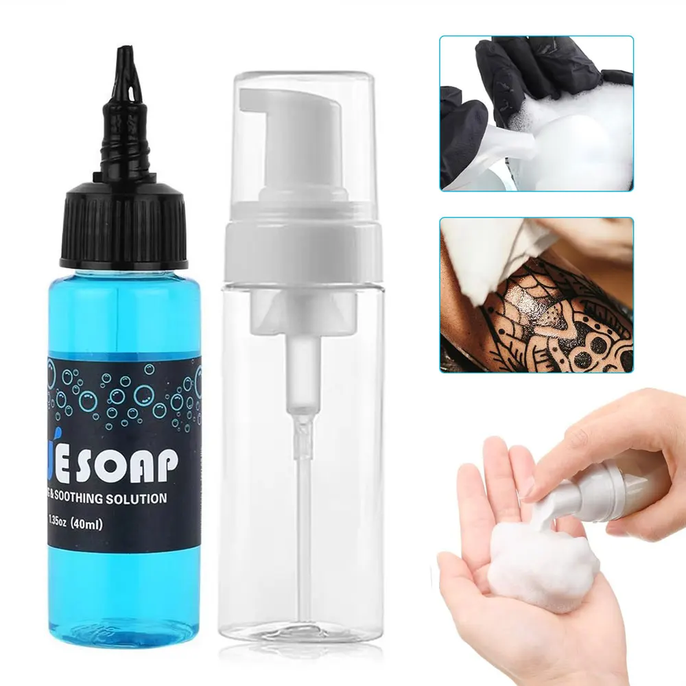 Tattoo Blue Soap Highly Concentrated Tattoo Cleaning Soothing Aftercare Solution Liquid Soap with 50ML Tattoo Foaming Bottle
