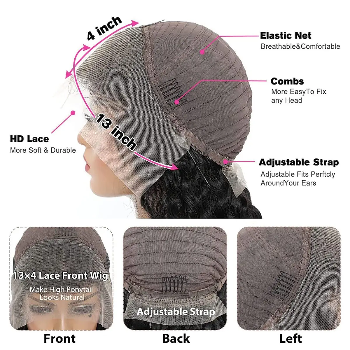 13x4 الجسم موجة الدانتيل الجبهة الباروكات شعر الإنسان قبل قطعها 180 الكثافة قصيرة بوب الباروكات الأمامية للنساء السود اللون الأسود الطبيعي 1B #3