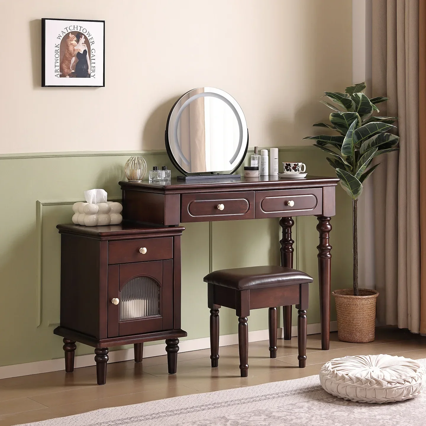 American retro solid wood dresser bedroom makeup table small apartment makeup table