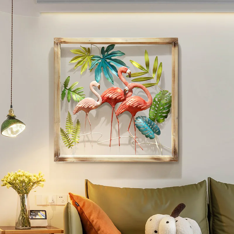 American country retro flamingo three-dimensional wrought iron wall decoration living room bedroom