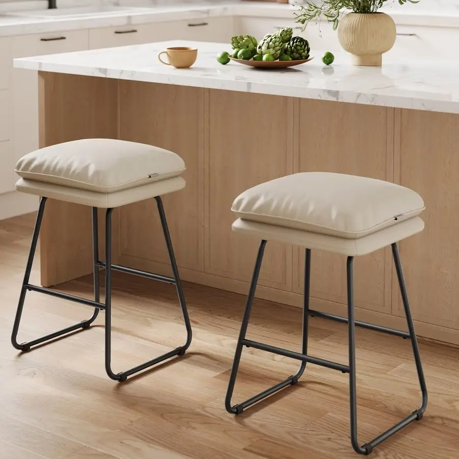

Bar Stools Set of 2, Counter Height Bar Stools, Leather Counter Stools Barstools with Soft Cushion and Metal Sled Legs, 25.6 In