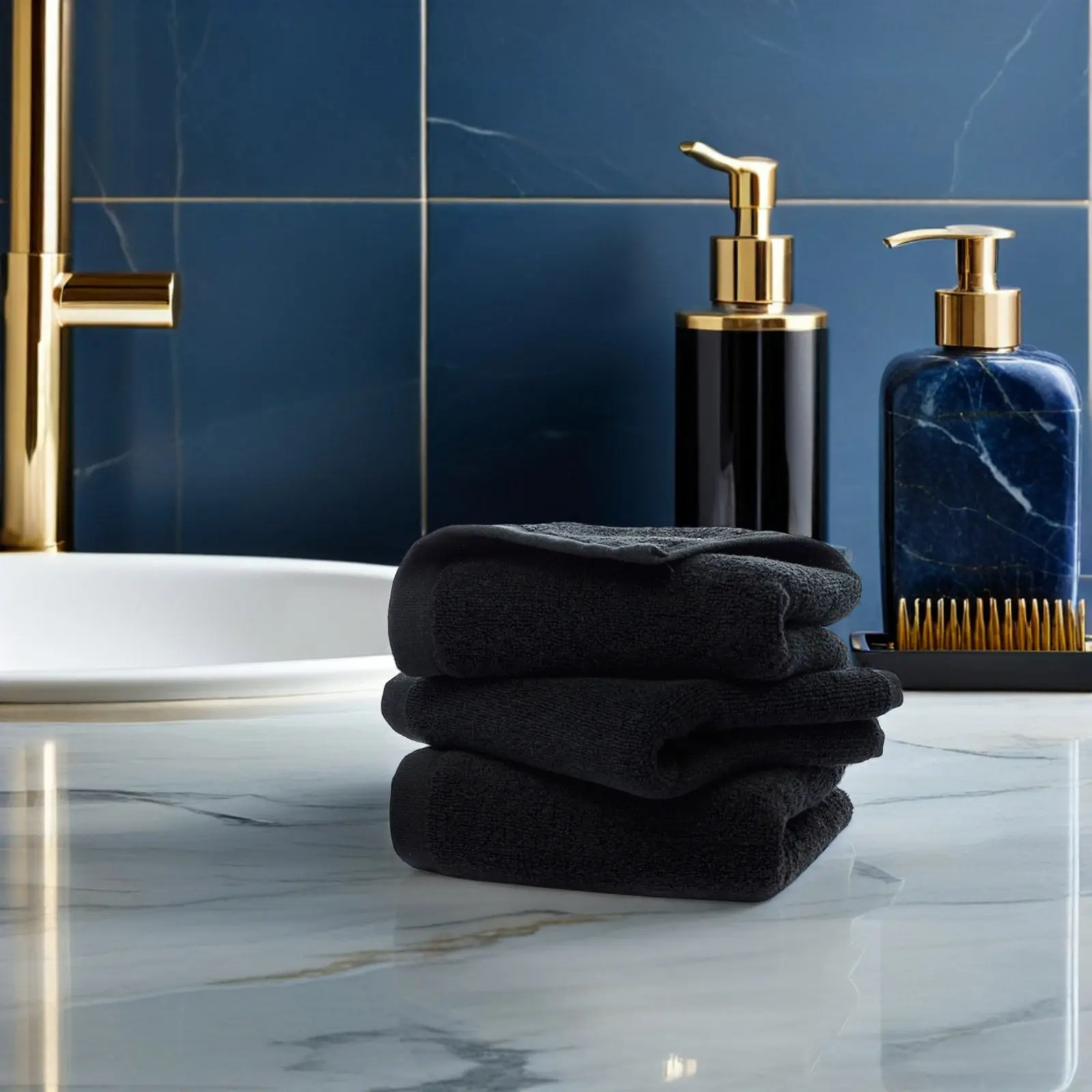 Toalla de Mano Negra de Algodón Puro de 35x75cm, Secado Rápido, Altamente Absorbente, Toalla de Baño Suave para Uso en Casa, Hotel, Spa, Gimnasio, Toallas de Baño Negras