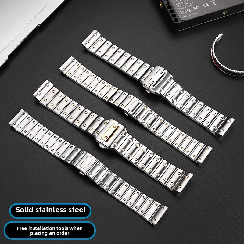20mm 23mm High Quality metal wristband For Cartier Santos 100 women men stainless steel watchband bracelet Rivet Watch Strap