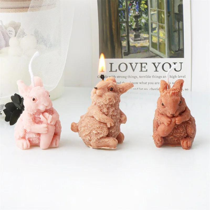 

3D Carrot Eating Rabbit Silicone Candle Mold, DIY Easter Plaster Aromatherapy Mold, Simulation Animal Resin Decoration,Bunny