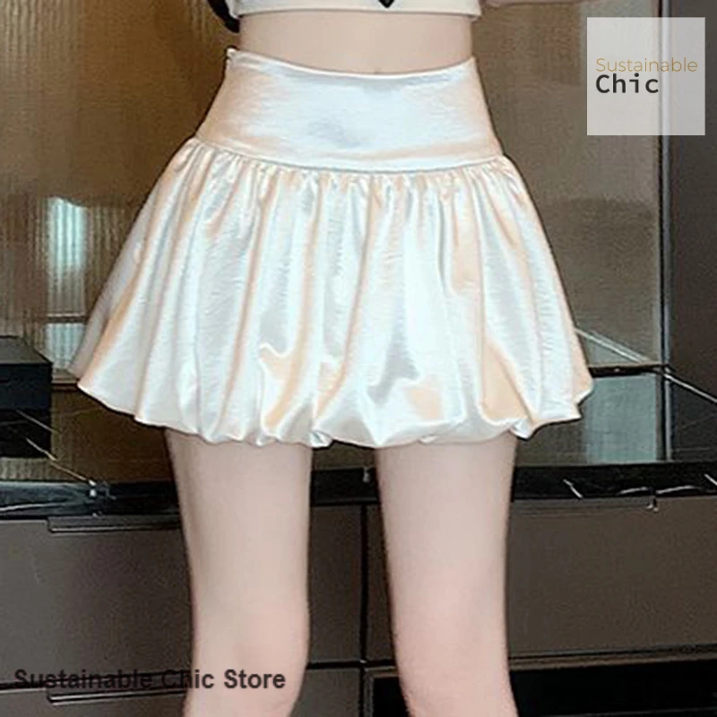 French-style satin fluffy skirt Spice girl spring and summer new fashion sweet and lovely high waist slim sweet bud A-word skirt