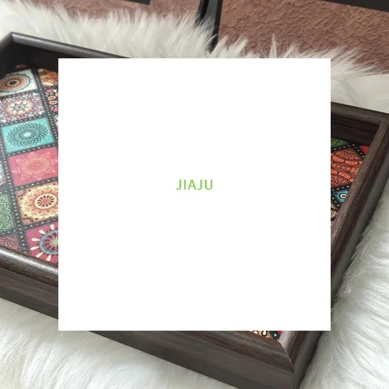 ~Durable Bohemian Style Wooden Tray Handmade Square Snack Tray 30x20cm Key Storage Box For Desktop Foyer Decoration Home Storag