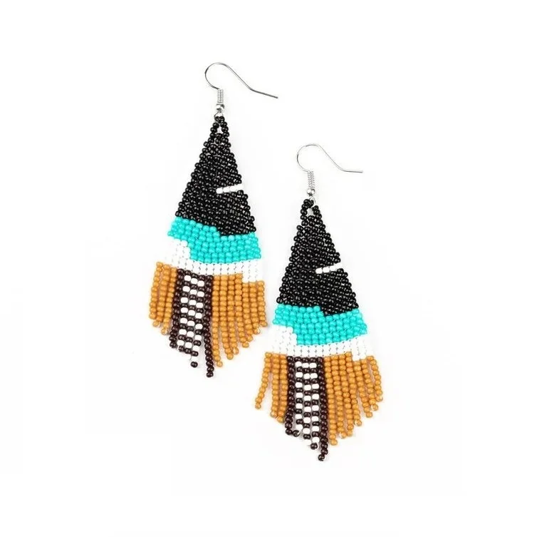 

Bohemia Rice bead earrings Alloy Versatile Gradient color Geometry Rainbow Simple Personality Hand-woven Tassel Beaded earrings