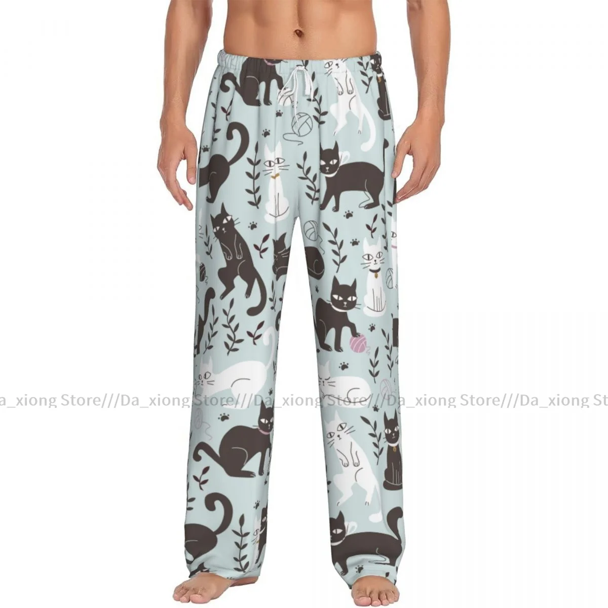 Men's Casual Pajama Sleeping Pants Cats In Doodle Lounge Loose Trousers Comfortable Nightwear