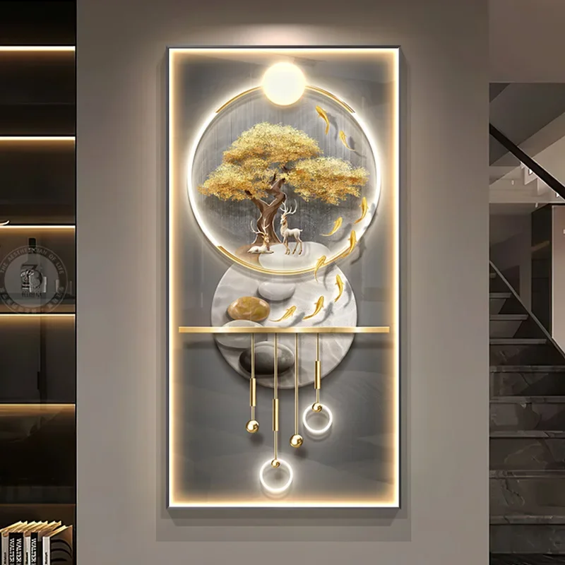 

Corridor Decorative Wall Lamp Modern LED Elk Crystal Porcelain Mural Light Minimalism Living Room Hanging Paintings Lighting